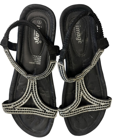 Image Extra Comort Cushioned  Bling Black Sandals. Gently Worn - Picture 3 of 5